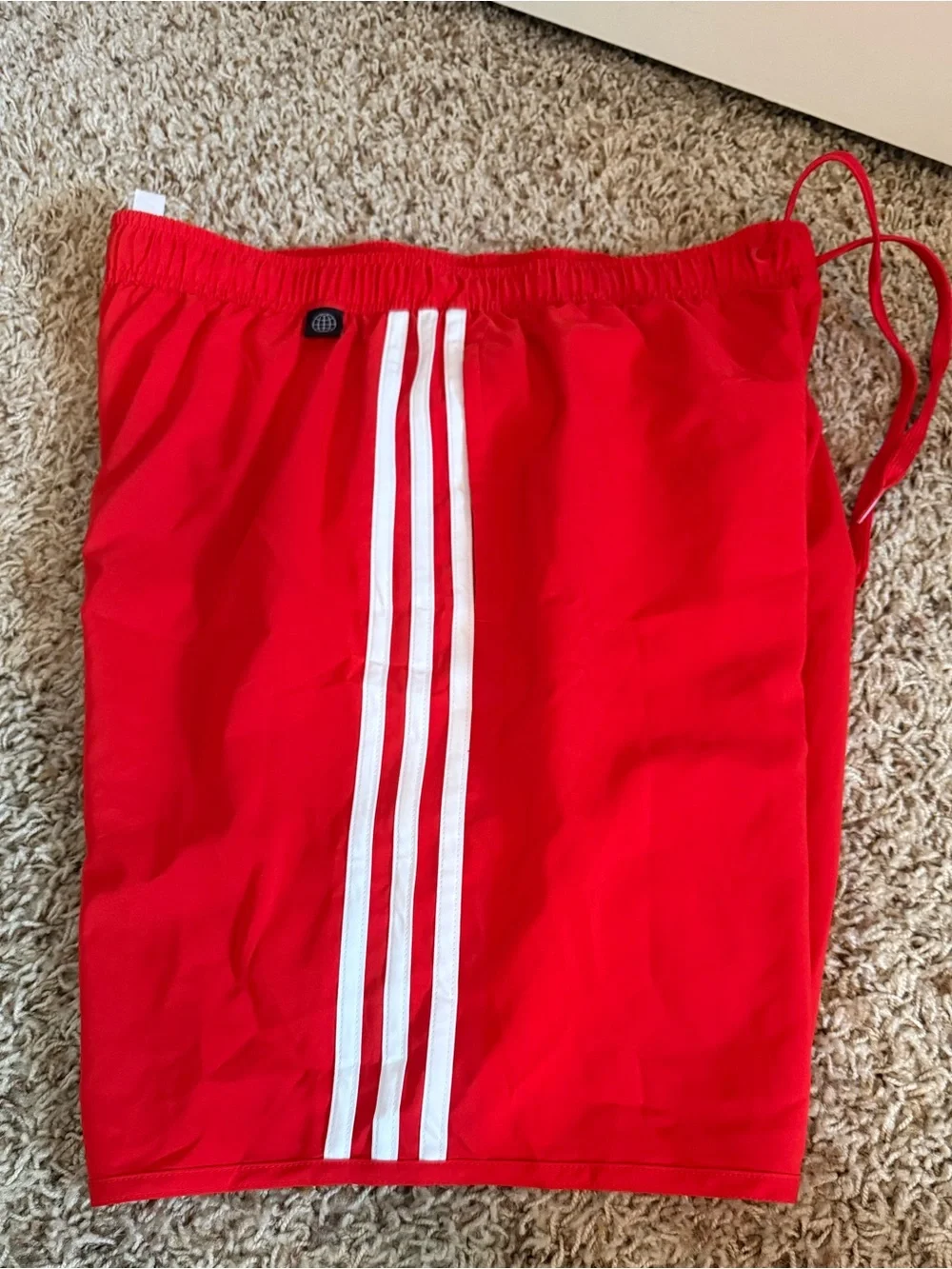 Mens Adidas Red Performance Classic Length 3-Stripes Swim Shorts